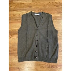 Vintage Bill Blass Cable Knit Sweater Vest Brown Size Large Made in USA